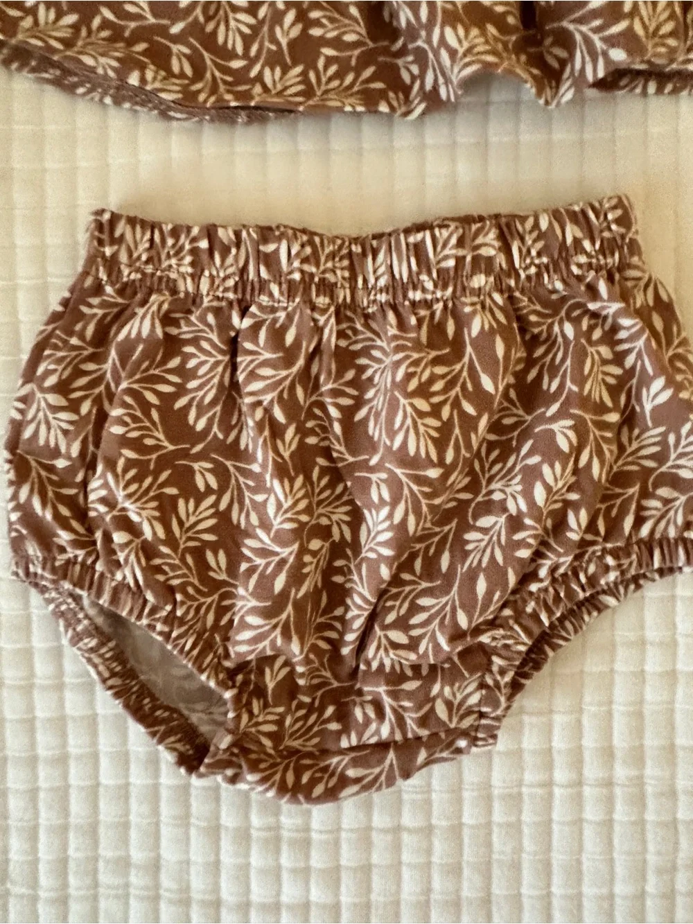 Mebie Baby Brown Floral Peplum Top & Diaper Bloomers Set